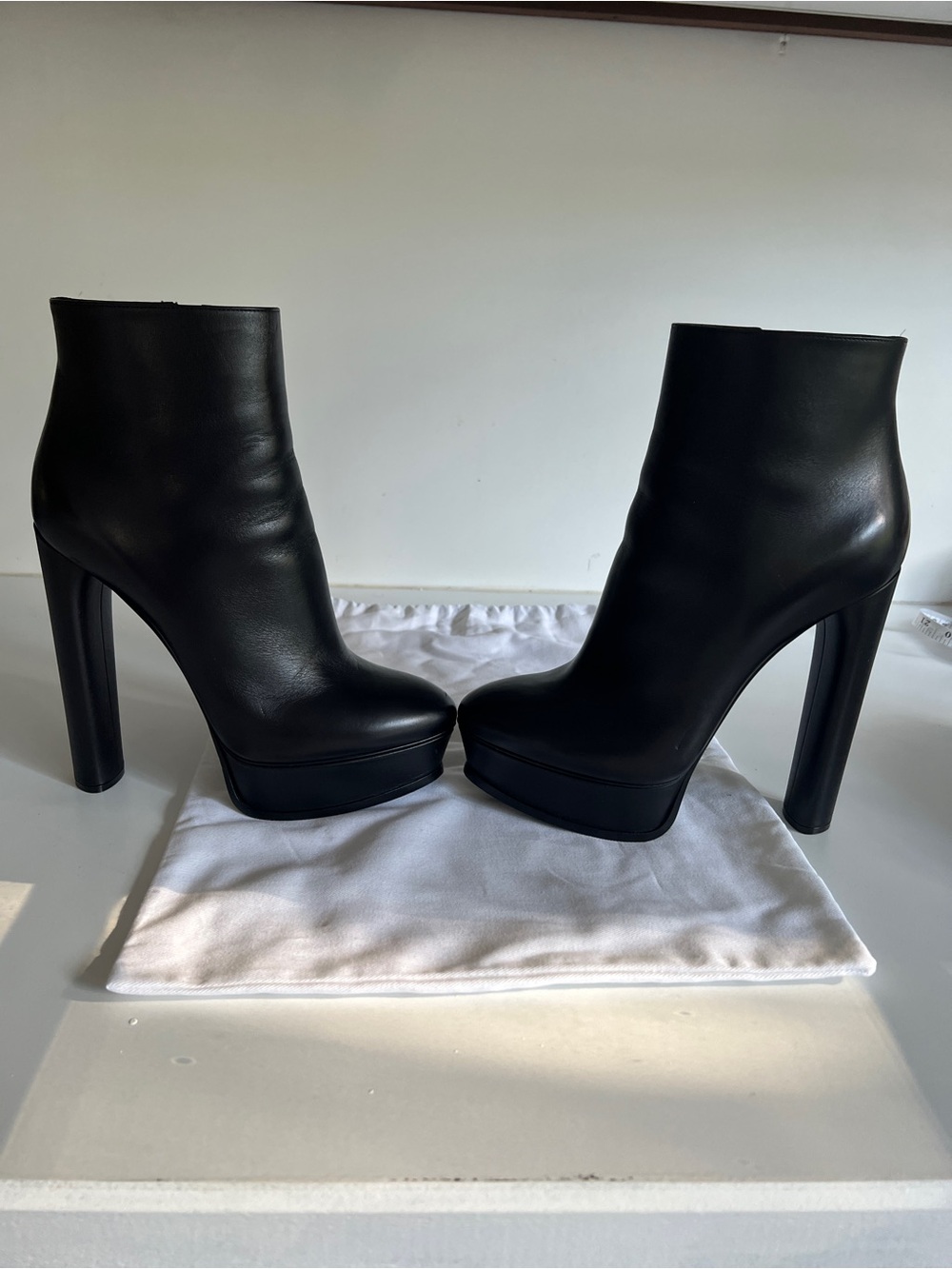 Casadei Black Leather Platform Ankle Boots
